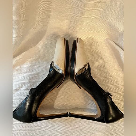 Retro Bebe Pin-Up T-strap‎ Mary Jane black & cream pumps slight platform SZ 7.5 - Picture 8 of 12